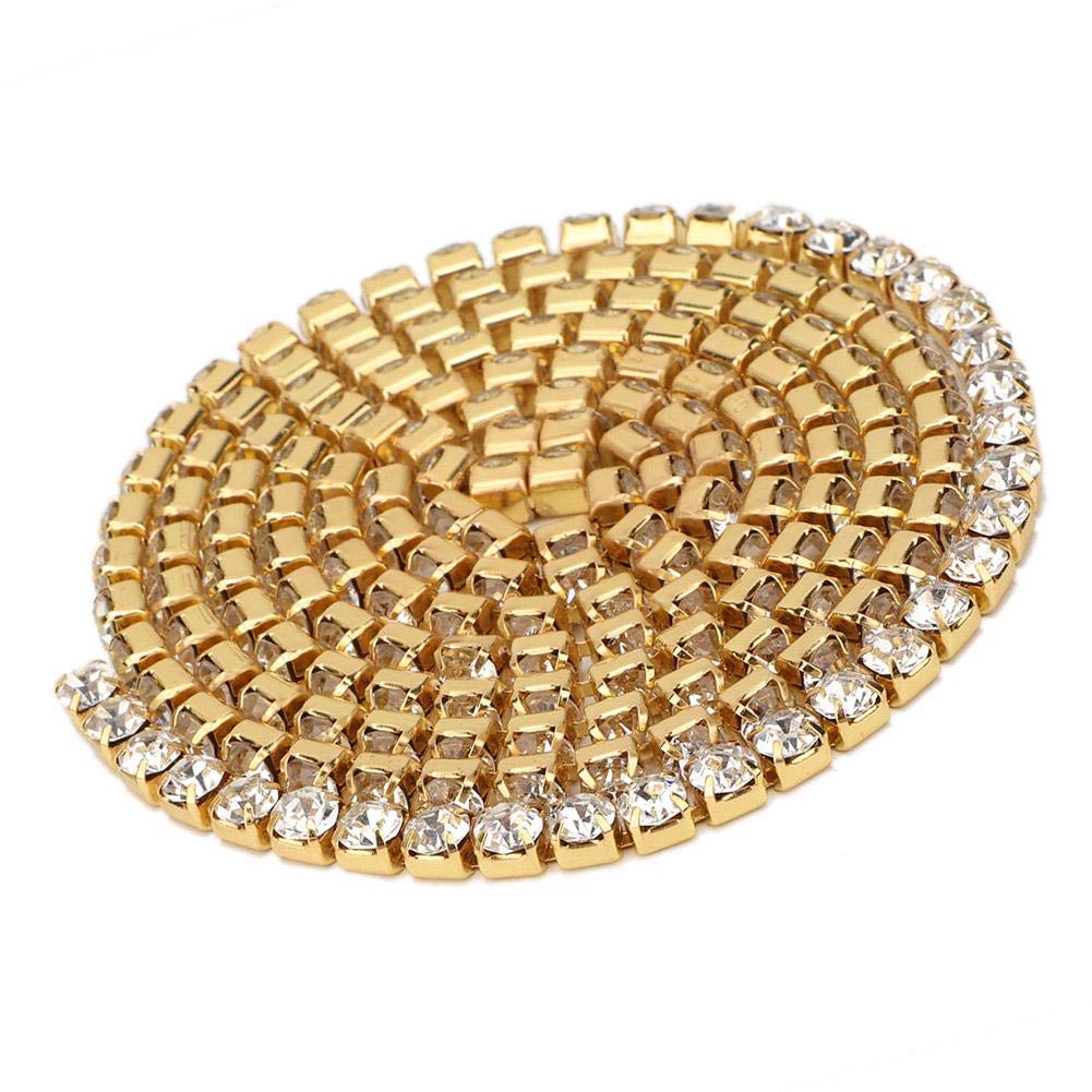 Nastro di da 10 Iarde, Rotolo di Rifinitura a Catena in Cristallo di Diamante in Resina per la Decorazione di Cucito della Festa Nuziale del Mestiere Fai-da-te(4mm-Oro)