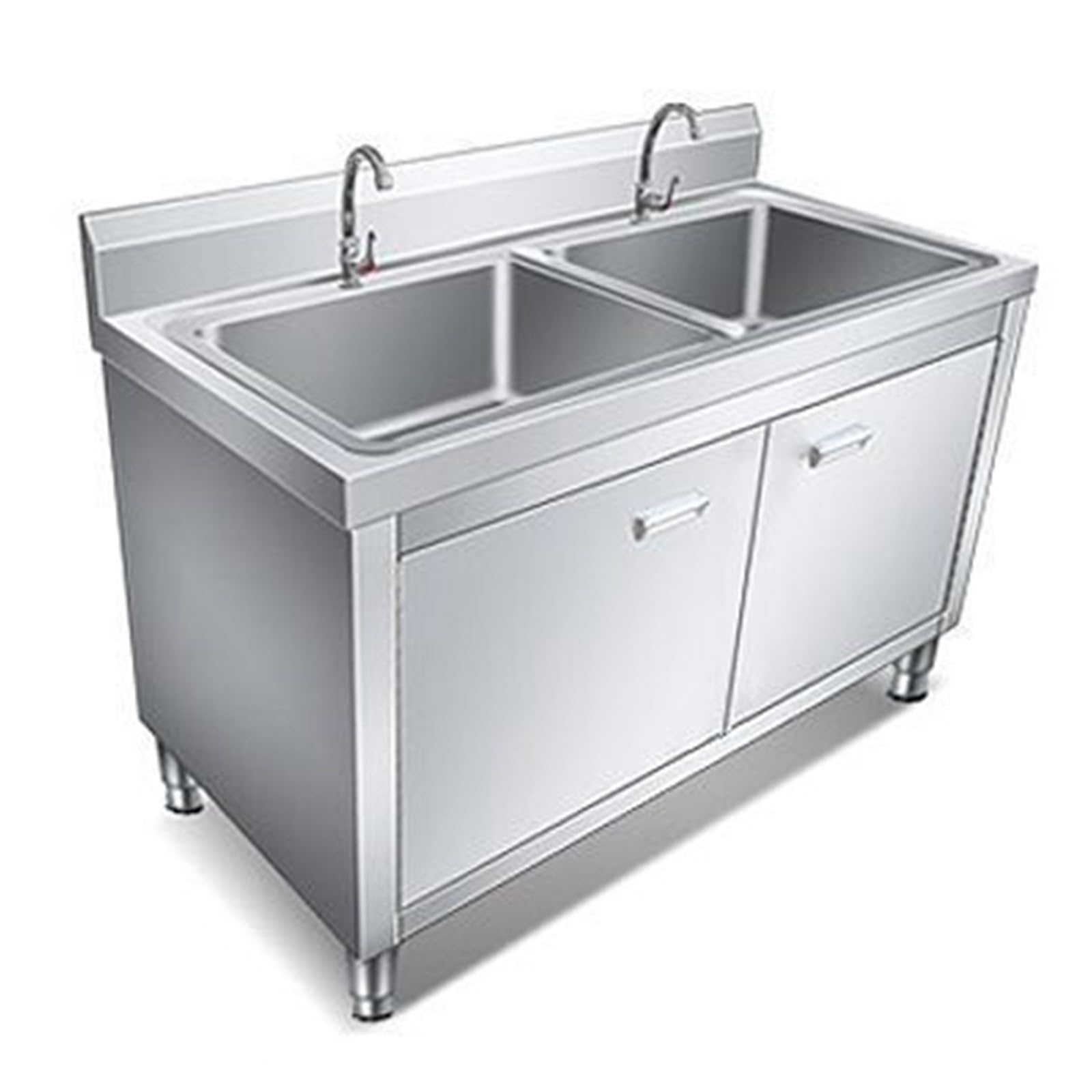 WDSOPK Stainless Steel Double Sink Cabinet with Faucet and Storage Commercial Grade Outdoor Utility Sink with Adjustable Feet
