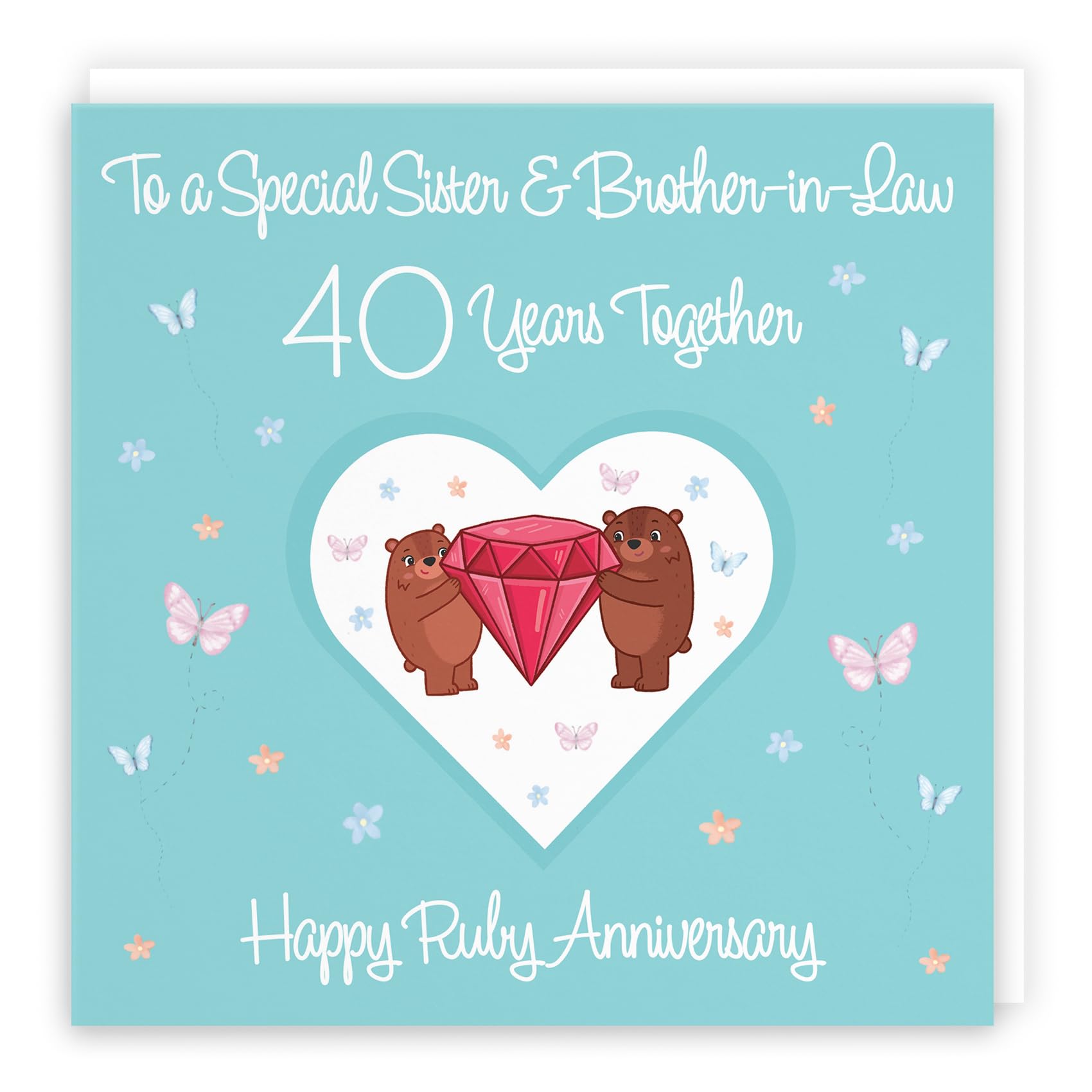 Hunts England, Sister & Brother-in-Law 40th Anniversary Card, 40 Years, Ruby Anniversary, Romantic Meadows, Fun Card