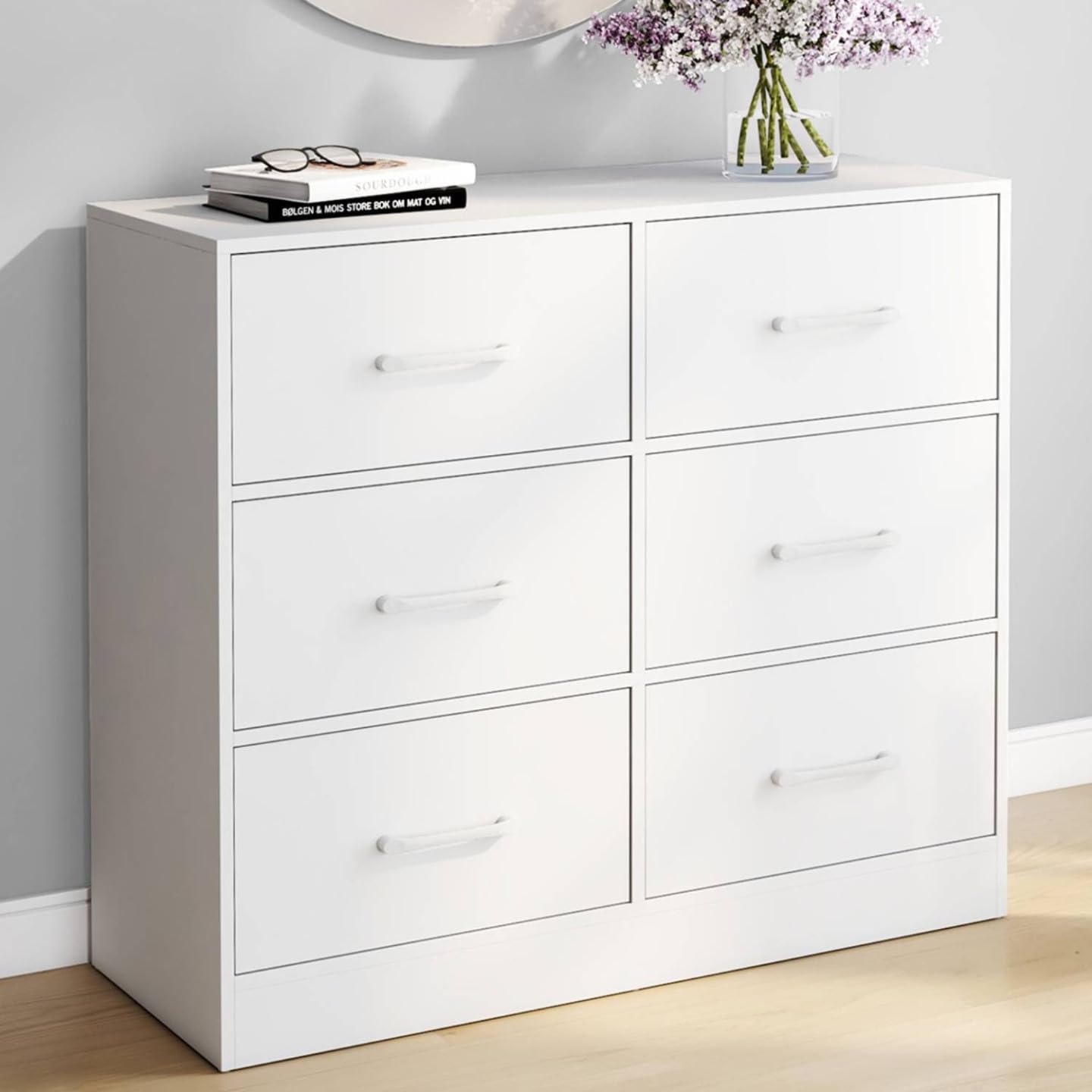 IDMarket - Cassettiera in tessuto a 6 cassetti UPPAH 80 cm in legno bianco