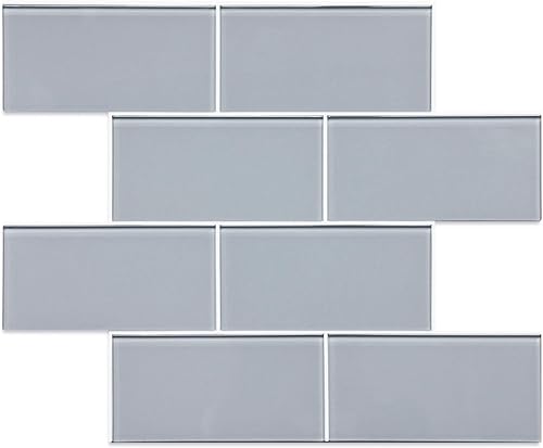 Azulejo de vidrio autoadhesivo para salpicaduras de cocina, 3 x 6 pulgadas, azulejo gris de metro (5 hojas, 5 pies cuadrados)