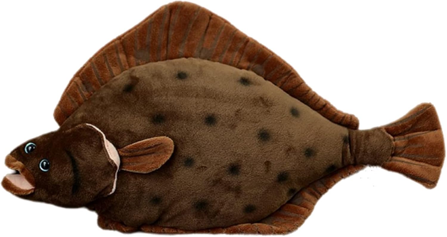 lilizzhoumax Halibut Plush Stuffed Animal, 16.9 Inch Dark Brown Simulation Halibut Plush Stuffed Toy Simulate Real Animal Plush Toy, Toy for Boys and Girls