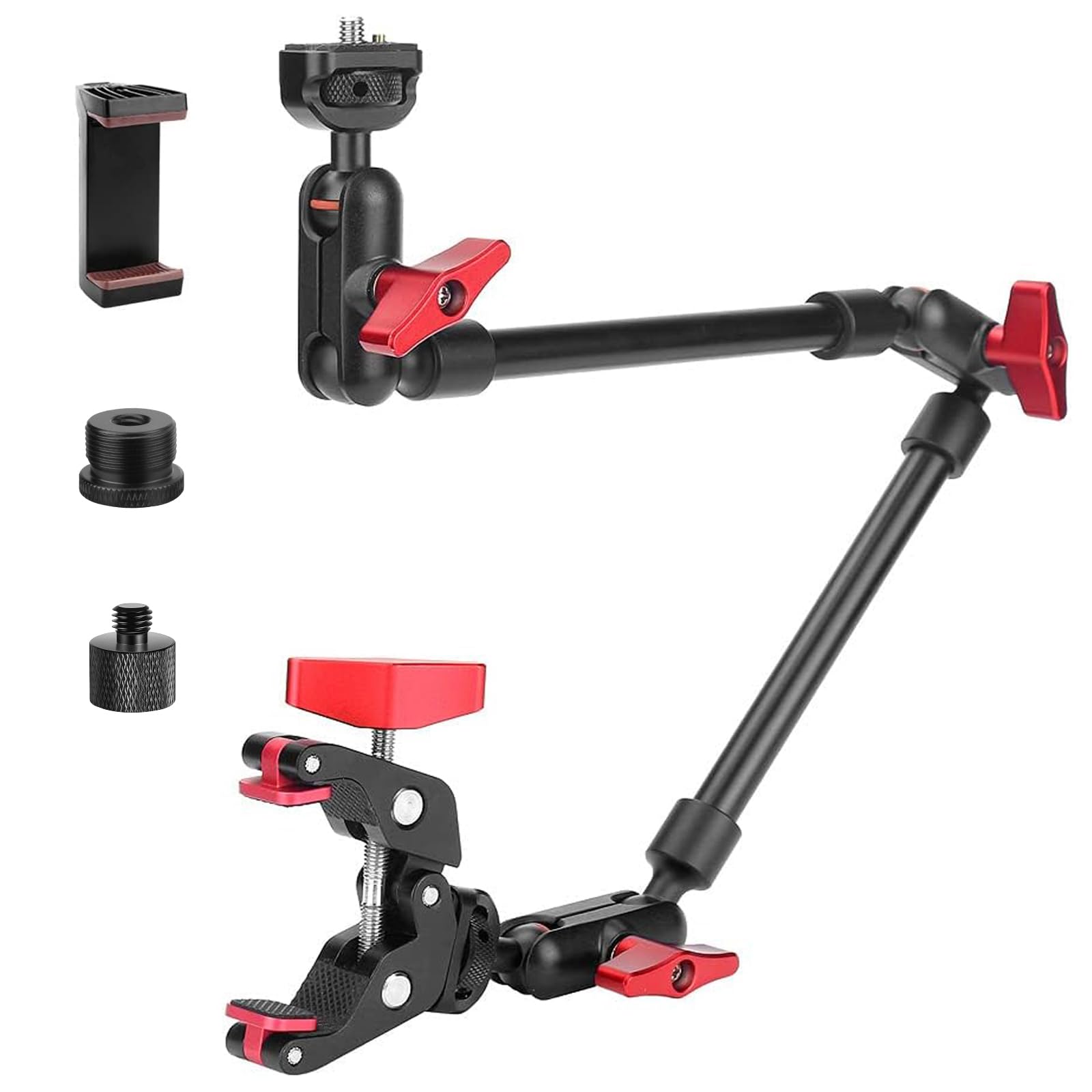 JEBUTU 22" Magic Arm with Clamp, 360° Flexible Camera Desk Mount & Clamp, Overhead Desk Mount, Articulating Friction Boom Arm with 1/4" Thread for Webcam, Microphone, Action Camera, Smartphones