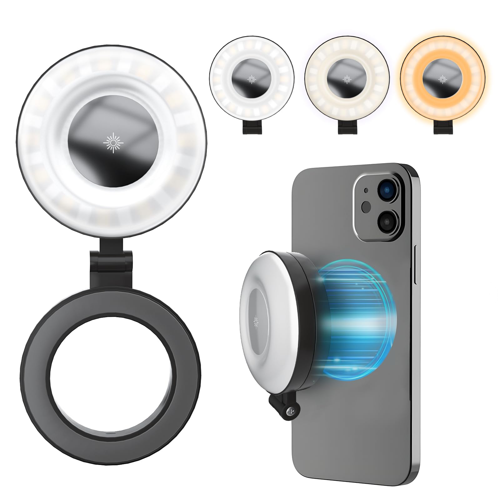SENWOW Phone Ring Light, Rechargeable Magnetic Selfie Light, Adjusted 3 Light Modes 180° Flip Ring Light for Makeup, Video, TikTok, Vlog, Travel