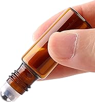 Vista 3 de MaxMau Paquete de 24 Botellas de Vidrio Ámbar de 5ml para Aceites Esenciales, Botella Roll-on con Bolas Rodantes de Acero Inoxidable, Tapas Pintadas
