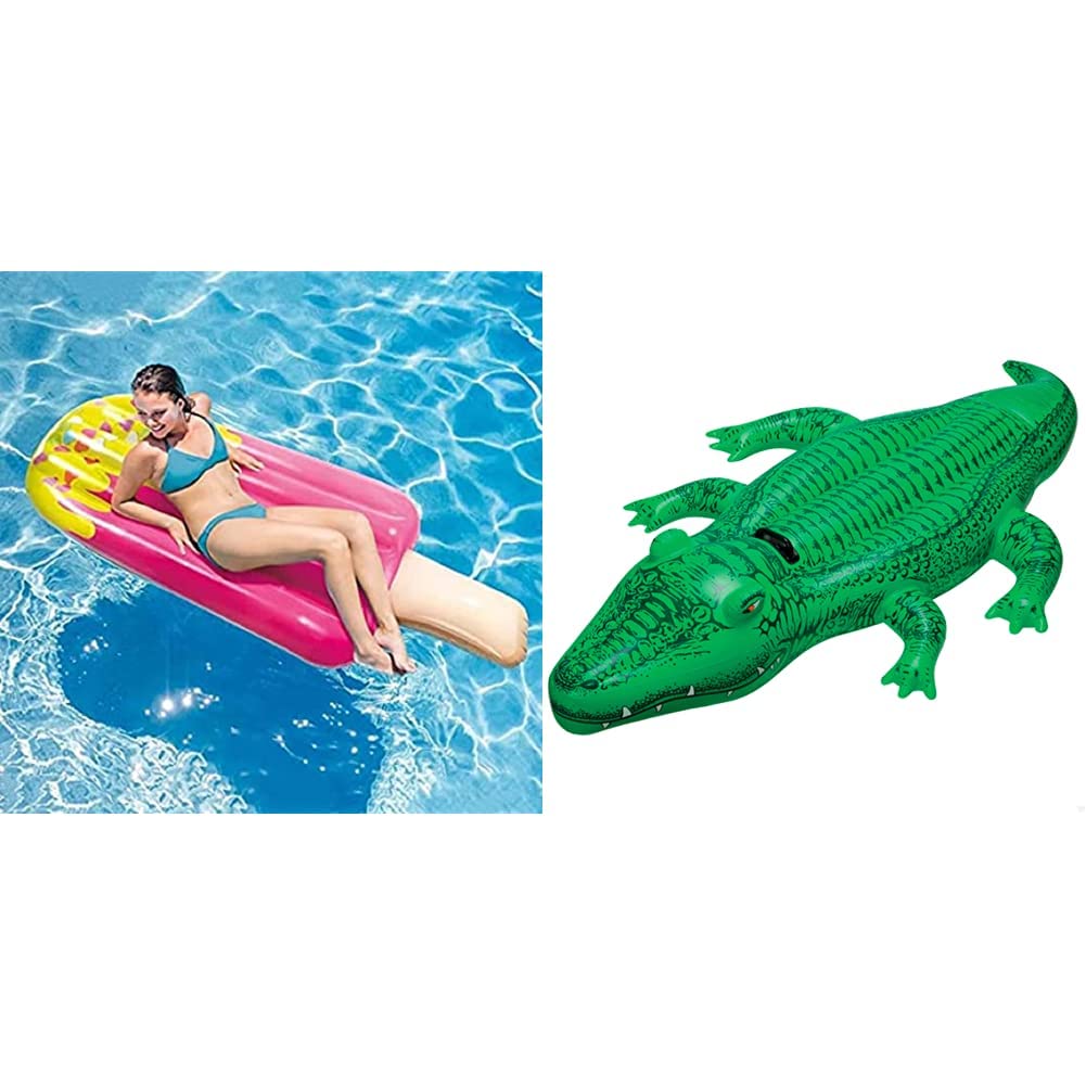 Intex58766 - Popsicle Mat - Realistic Print, Multicoloured, 183 x 66 cm & 58546 Inflatable crocodile - 168x86 cm
