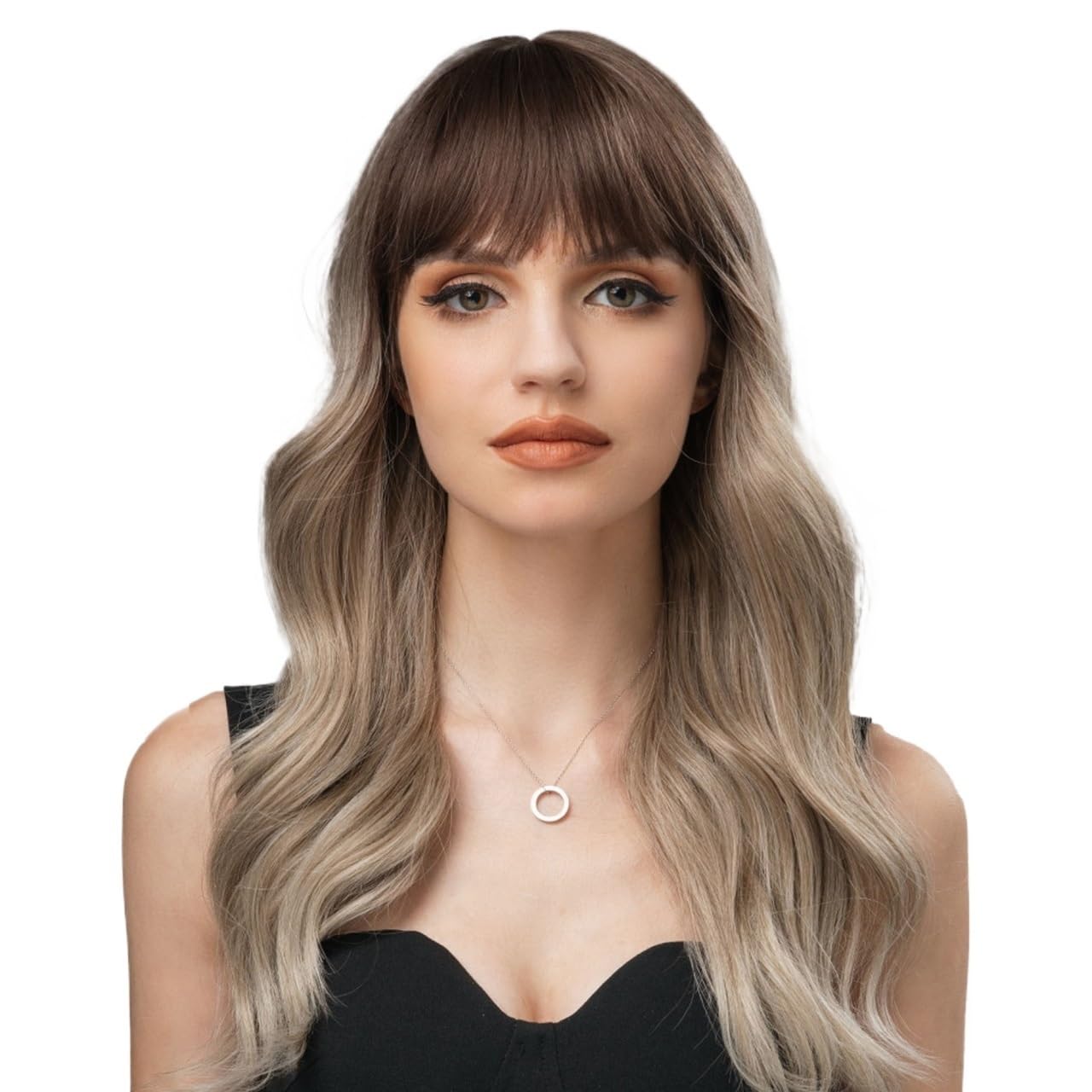 Parrucca Parrucca Femminile con Frangia, Capelli Ricci Medio-Lunghi, Copertura Completa della Testa