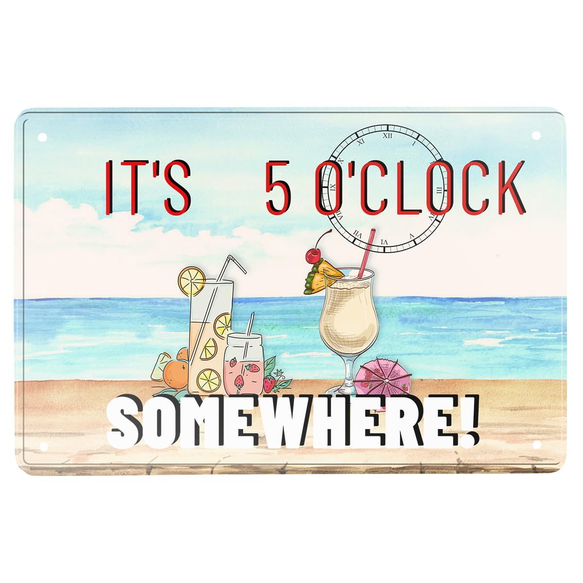 SMAZDFXX It's 5 O'Clock Somewhere Metal Tin Sign Vintage For Tiki Bar Decor Patio Decoration Classic Cocktail Drinks Sign and, Indoor/Outdoor Durable Metal Sign, blue 12"x16"