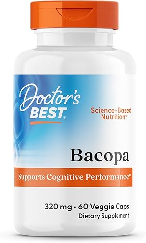 Doctor's Best Bacopa con sinapsa, cerebro, mejora la memoria, antioxidante, sin OMG, vegano, sin gluten ni soja, 320 mg, 60 unidades