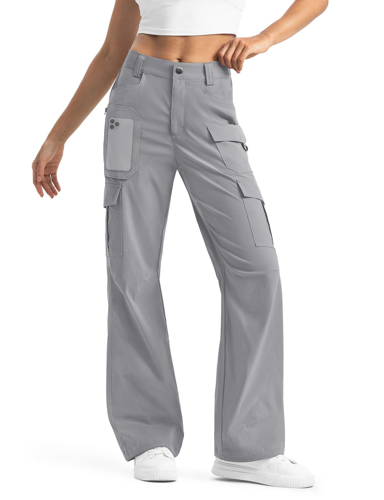 Moosehill Women's-Cargo-Hiking-Pants-High-Waisted Wide Leg Water Resistance Lightweight Stretch for Work Casual Outdoor