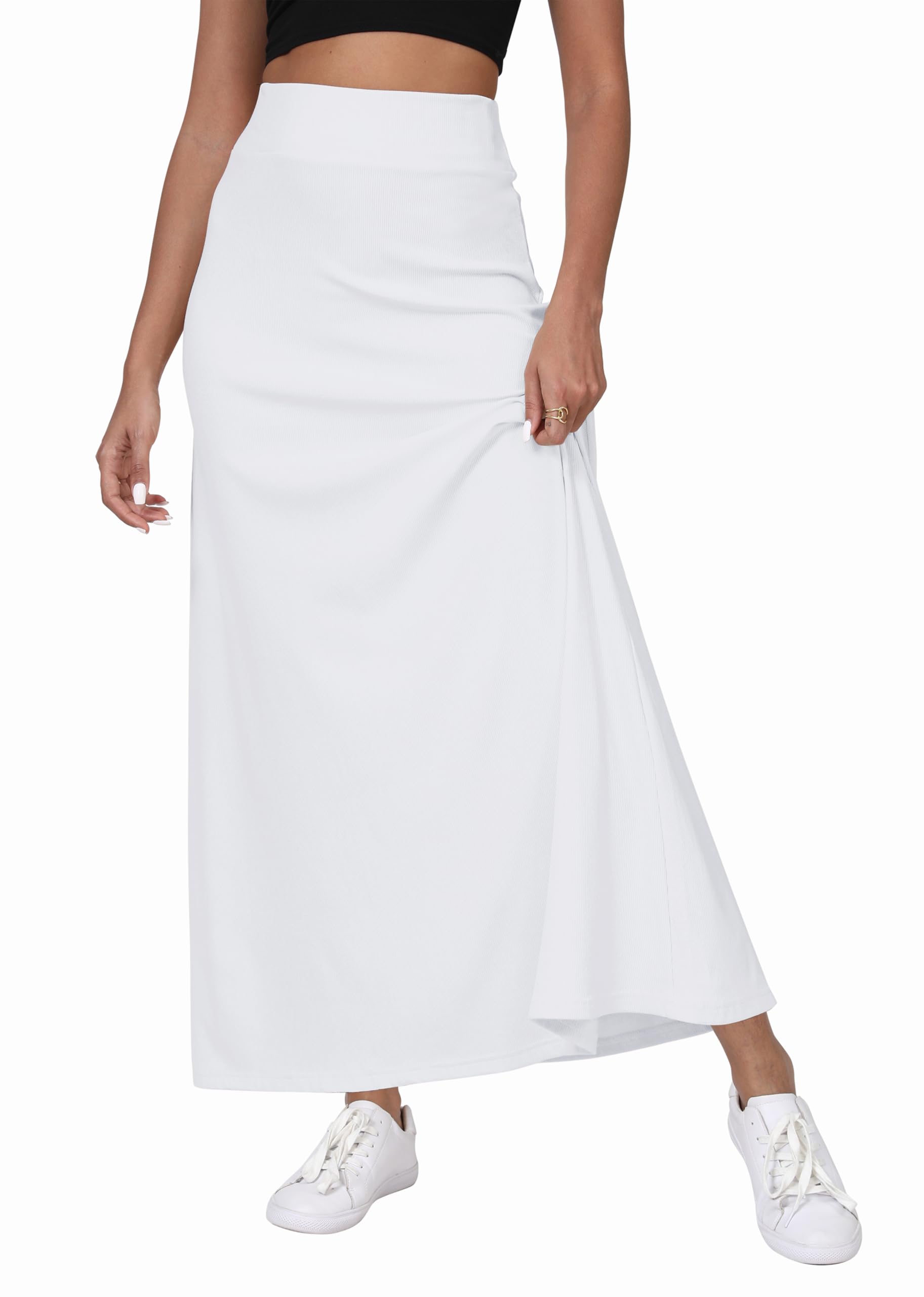EXCHIC Femmes Confort Épaissie A Ligne Taille Haute Maxi Jupe Élastique Ceinture Tricotées Longues Jupes