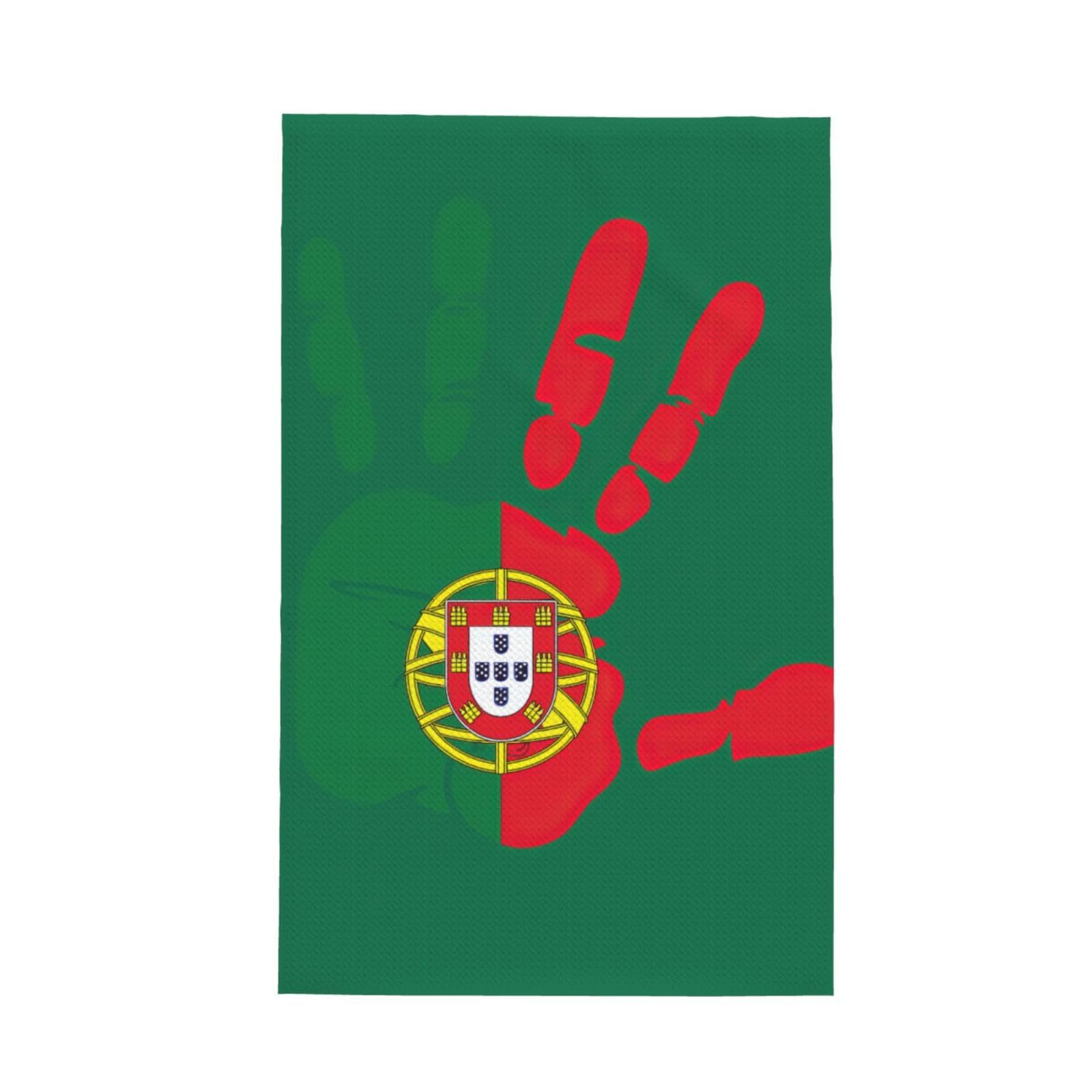 Xxahnbm Black Handprint Over Portugal Flag Print Waffle Kitchen Towel,Absorbent Hand Towel