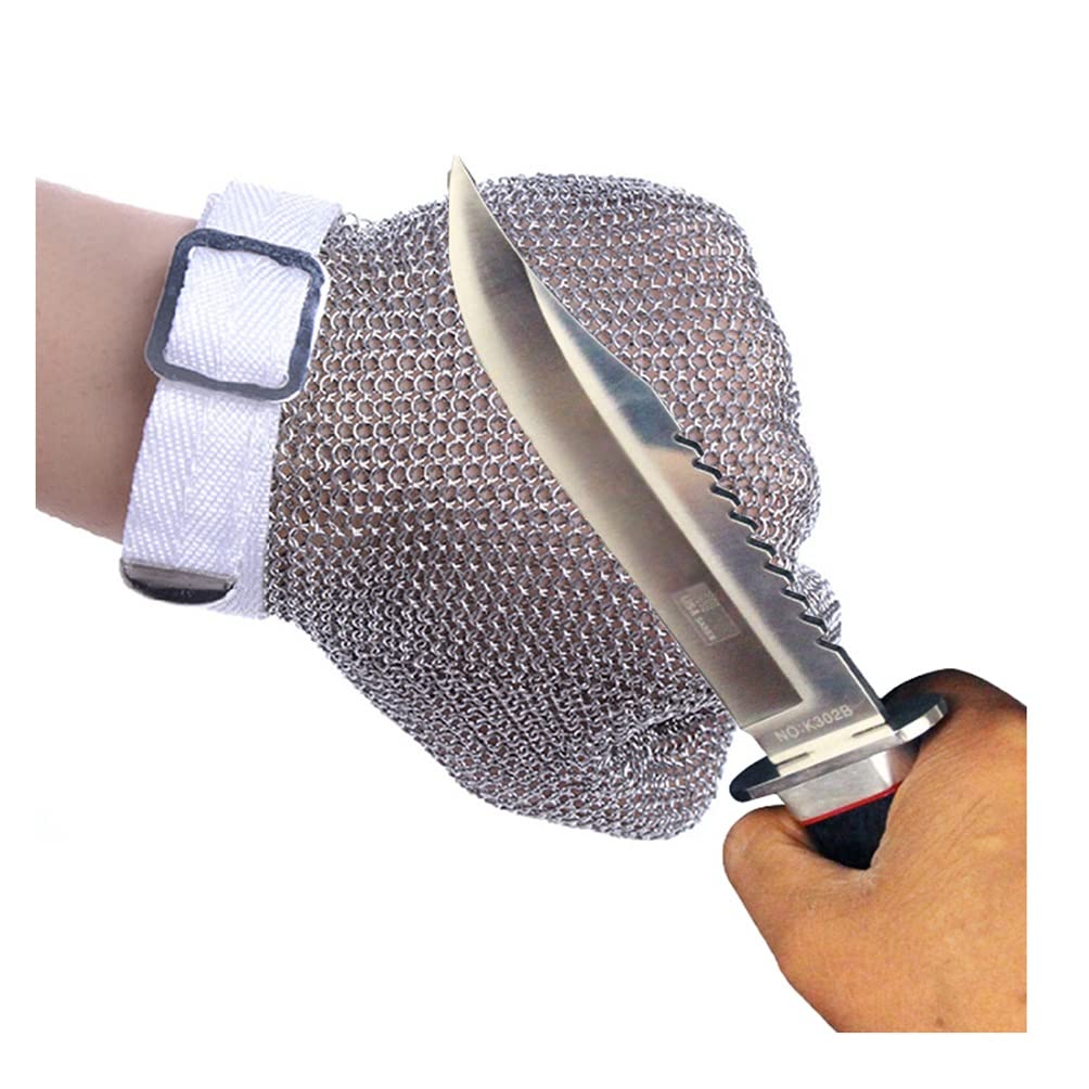 Guantes Anti Corte Guantes Resistentes A Los Cortes De Carnicero, Guantes De COTA De Malla De Acero Inoxidable, Guantes De Trabajo De Seguridad con Correa De Muñeca Ajustable (Size : 1PCS/X