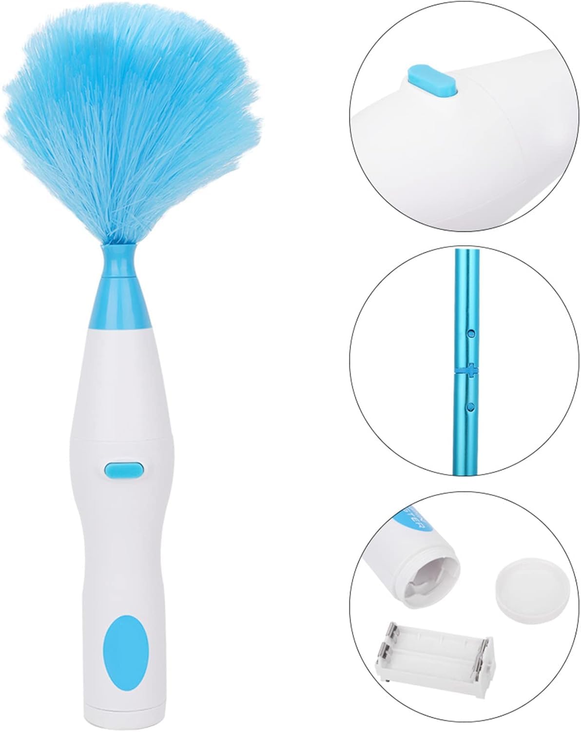 Spolverino Elettrico Pieghevole a 180°, Spolverino Elettrico Senza Fili per Pulire casa, cucina, bagno, piastrelle, ufficio, Auto. Spin Duster, Con Manico Estensibile, Strumento per Mobili