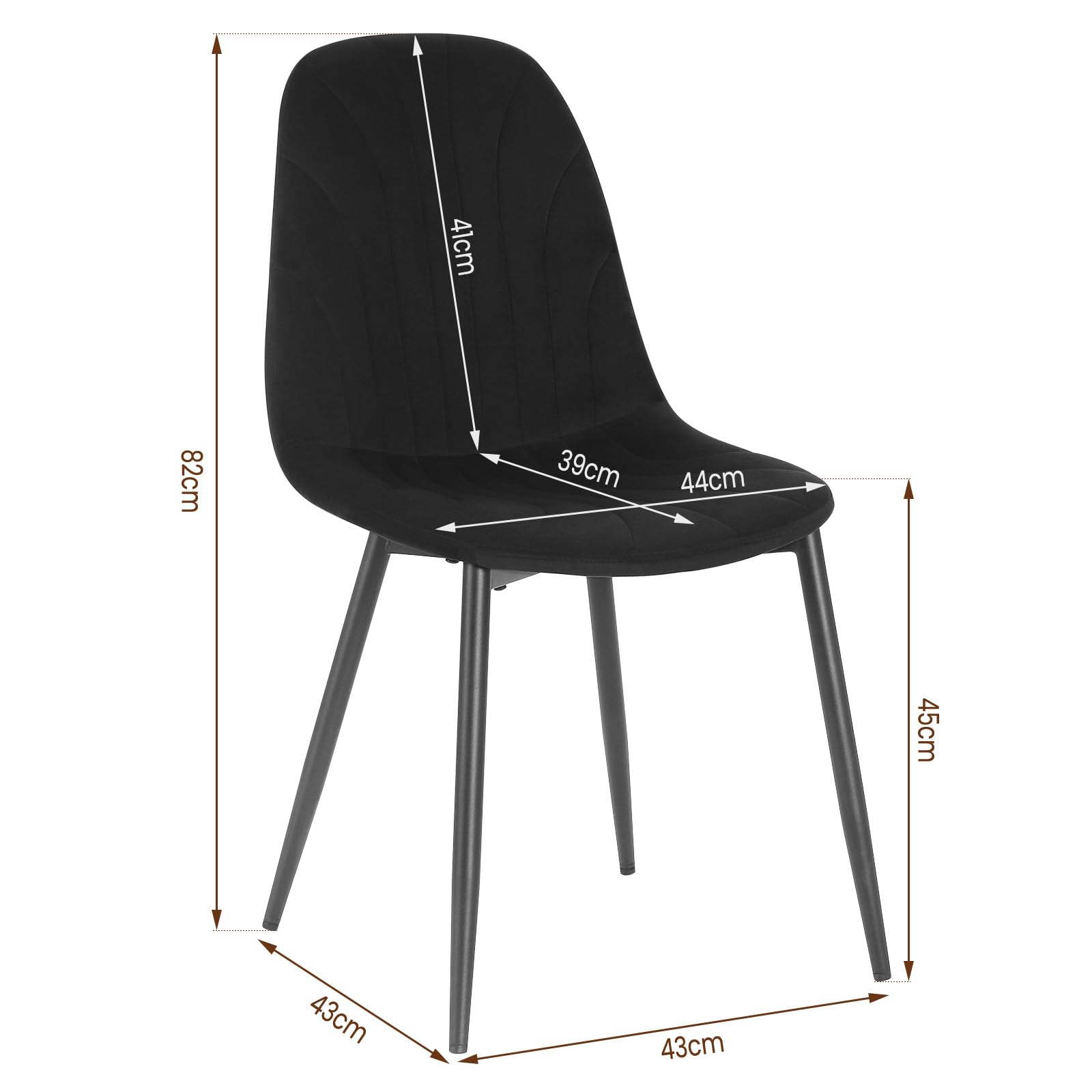 Lestarain Moderne fluwelen eetkamerstoelen, 4-pack, zwart, 150 kg belasting, ergonomisch, antislip, eenvoudige montage