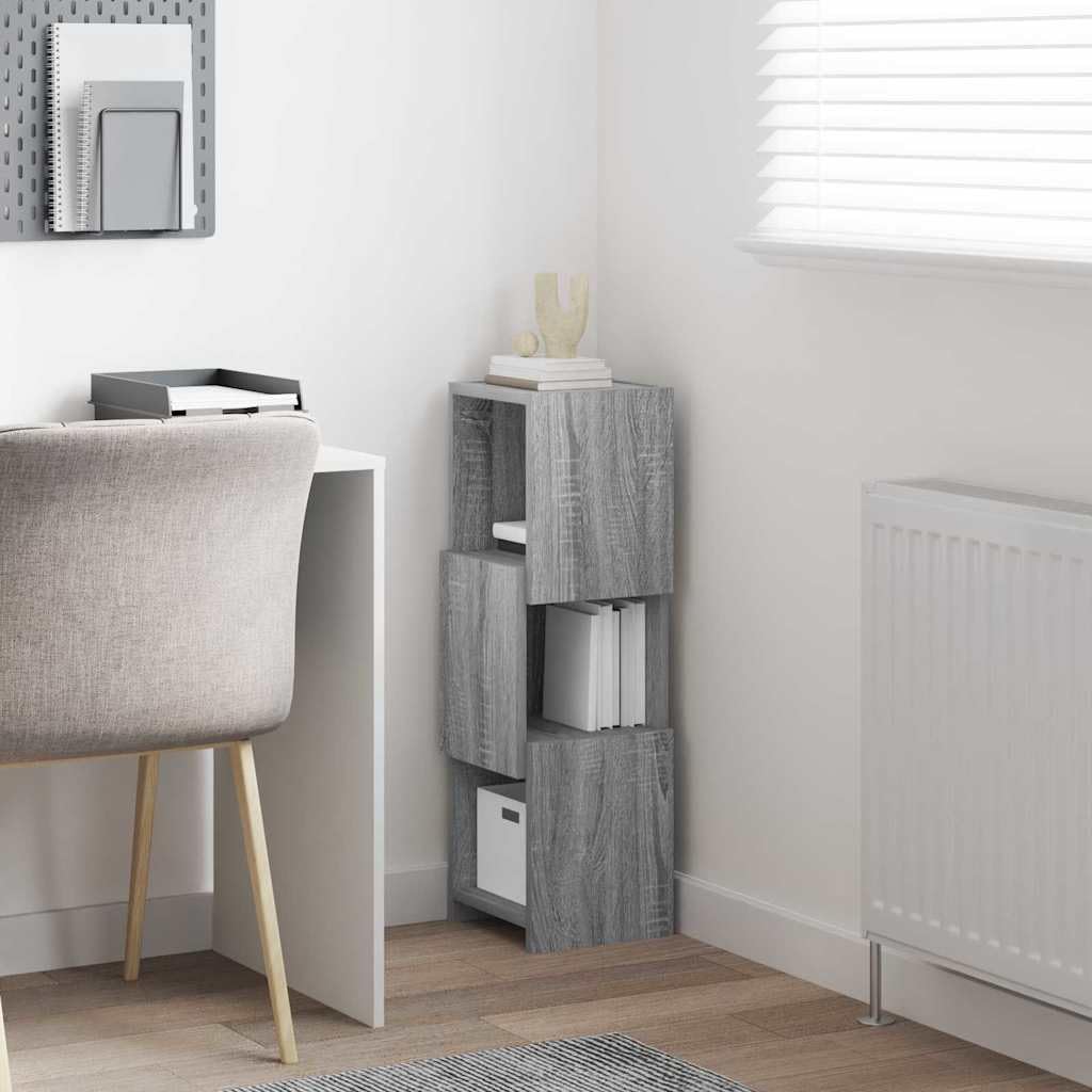 Eckschrank Graues Sonoma 25,5x25x80 cm, Modernes Eckregal aus Holzwerkstoff mit 3 Ebenen, Platzsparendes Standregal für Wohnzimmer Flur und Büro, Schmales Nischenregal