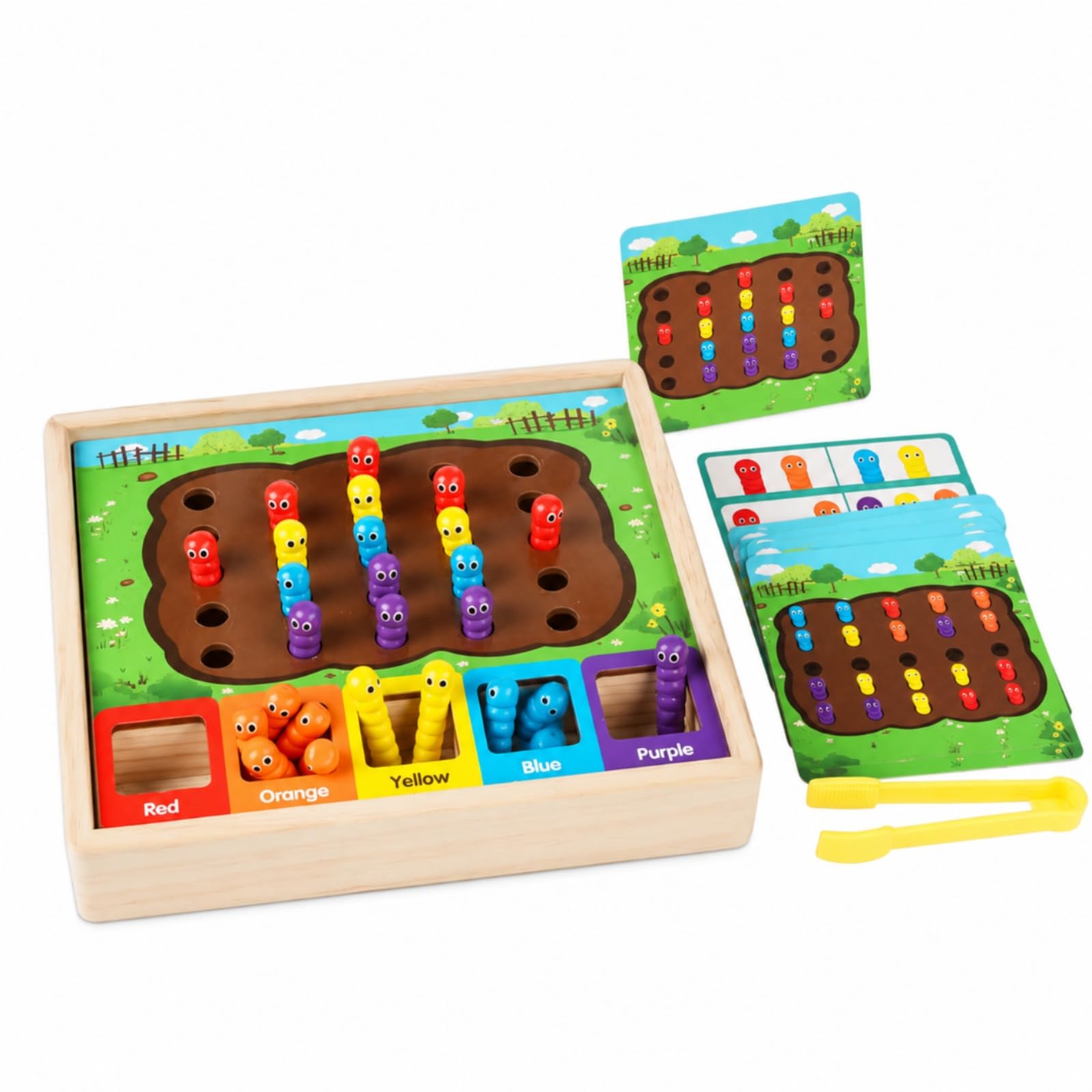 Gioco di Cattura Insetti in Legno Durevole Gioco con Bruchi Colorati e Pinzette Regalo Gioclo Educativo per Scolastiche