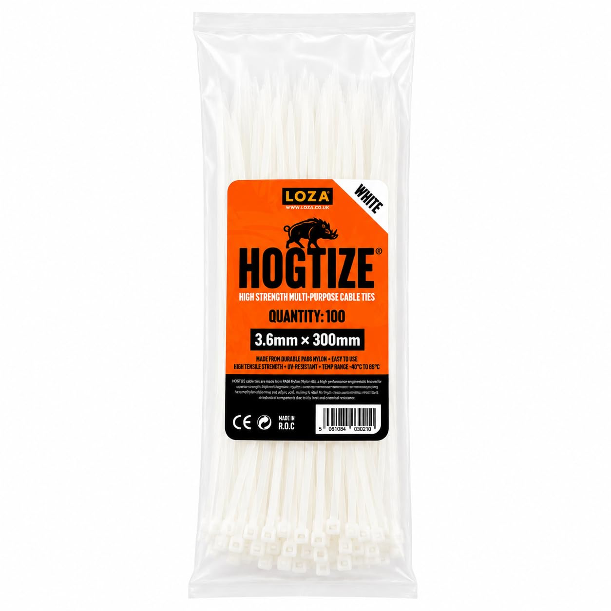 HOGTIZE White Cable Ties 100 Pack – 3.6mm x 300mm (PA66 Nylon) Zip Ties, Self-Locking Cable Ties for Wire Management, Garden, Home, Office, Automotive & DIY Use (100, White, 30, Centimeters)
