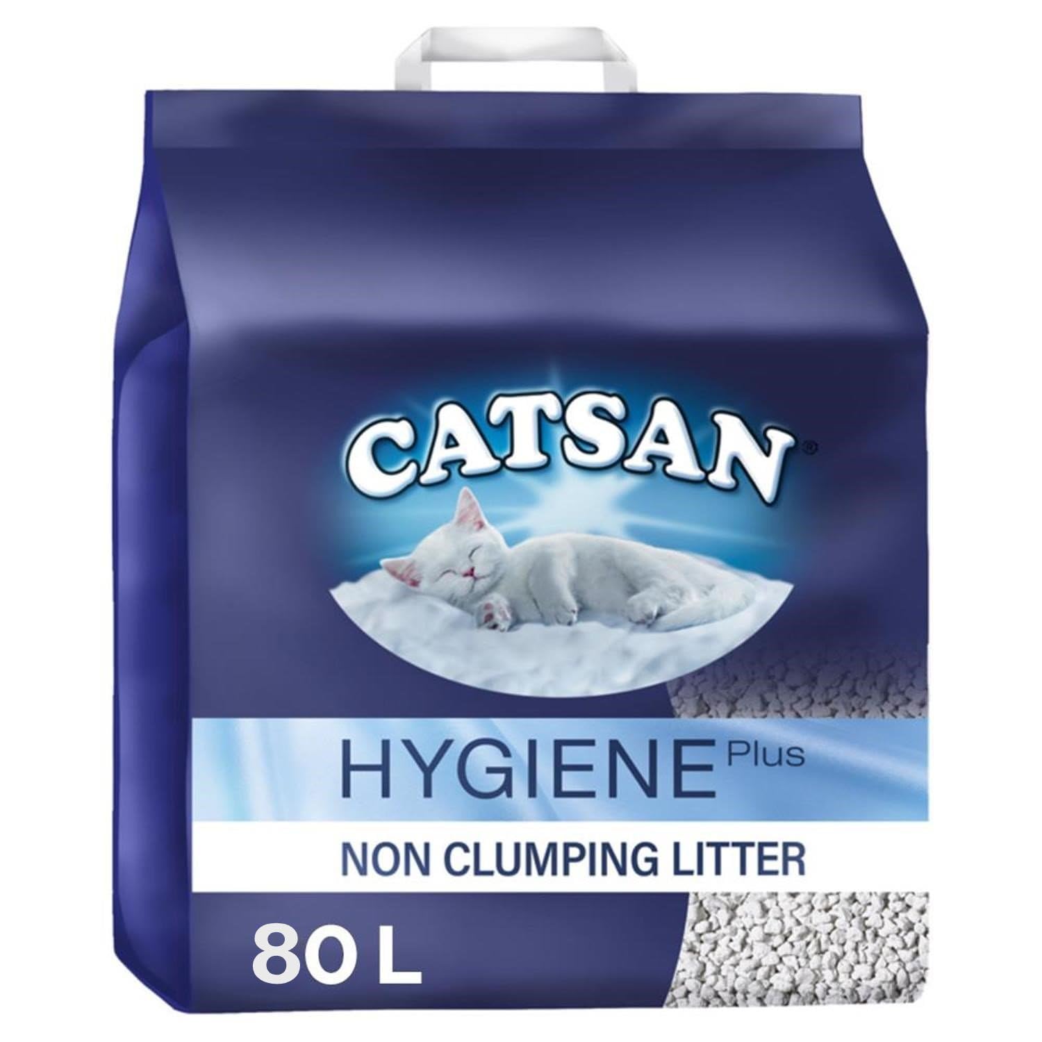 Catsan Hygiene Non-Clumping Cat Litter 20L (Pack of 4) – Low Dust White Granules with Odour Protection, Absorbent Litter for Indoor Cats, Long-Lasting Freshness and Hygiene, 80L Total