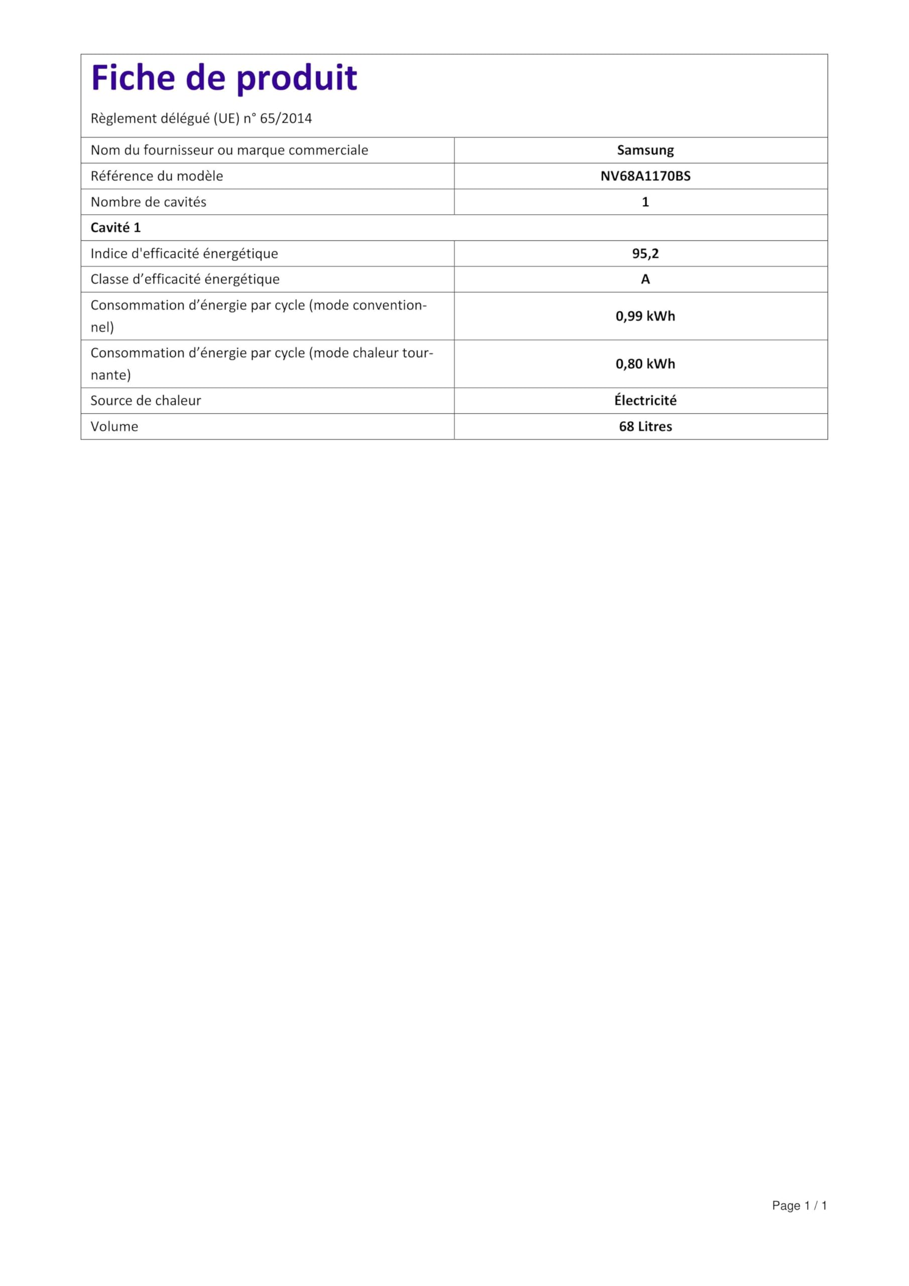 Samsung Four Intégrable Multifonction 68l 60cm Pyrolyse Inox - NV68A1170BS