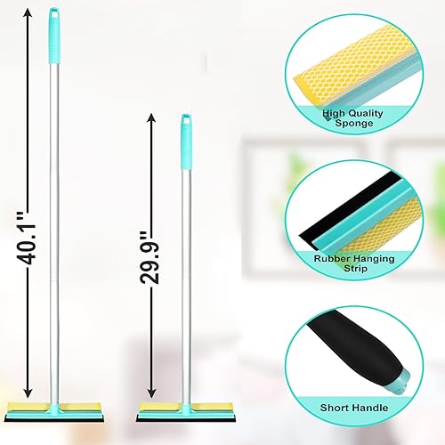 Miniatura 3 de Escobilla de ventana con mango de 10 pulgadas, kit de escobilla de limpieza de ventanas de goma y esponja de doble cara, limpiador de ventanas 2 en