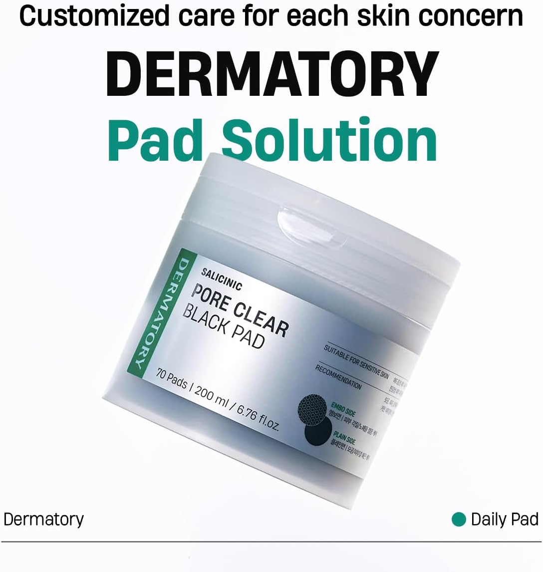 DERMATORY Salicinic Pore Clear Black Pad for Pore Refining with BHA Salicylic Acid, Infused with 5% Charcoal (in Fabric only), Facial Exfoliant for Blackheads, Dual-Textured, Korean Skin Care