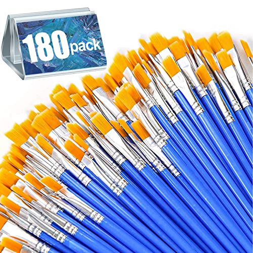 AROIC 180pcs Flat Paint Brushes Set, Small Brushes Bulk Nylon Hair for Kids Acrylic Oil Watercolor Artist, Professional Painting for Classroom...