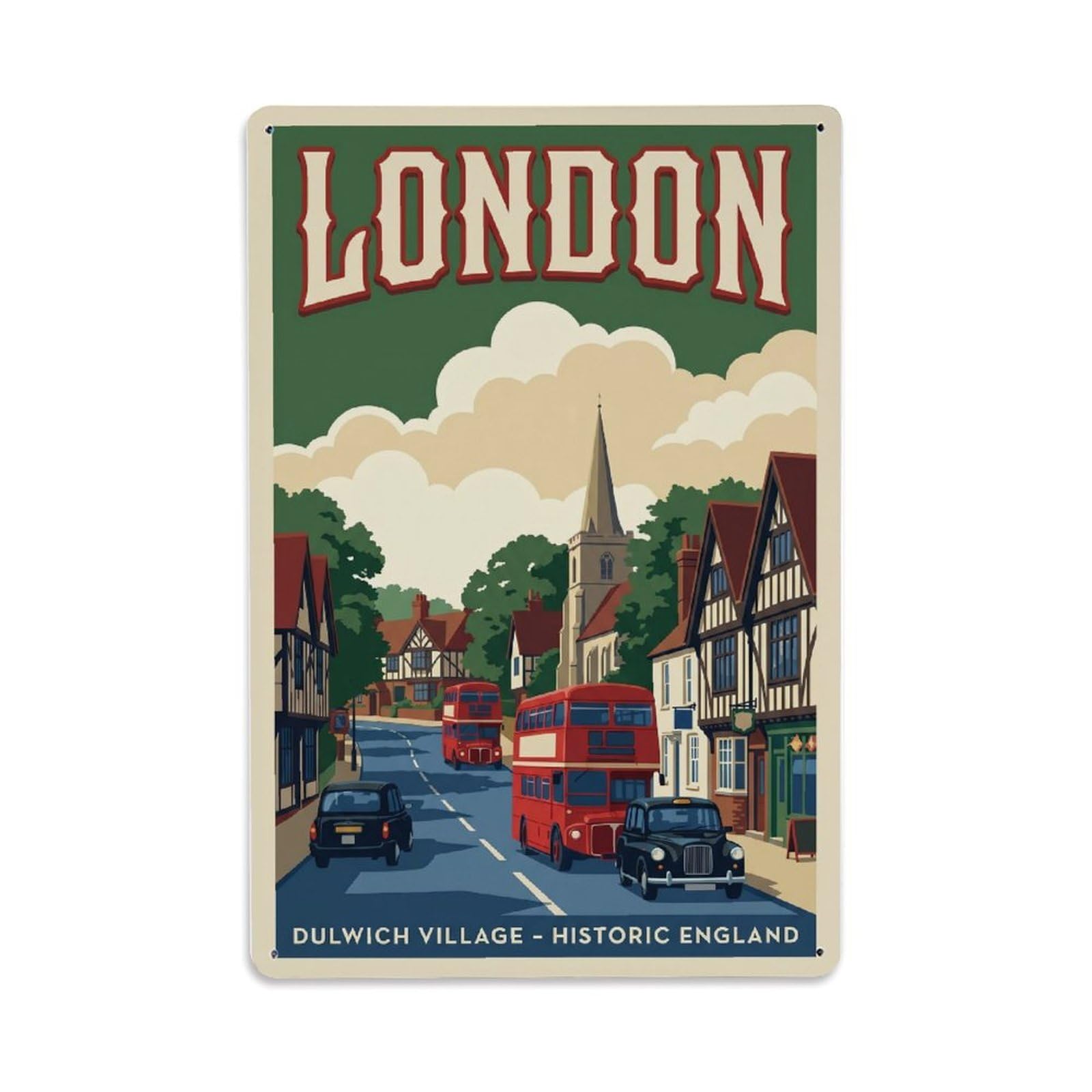 Vintage Travel London Dulwich Village Historic Streets Clean England Metal Tin Sign Plaque Wall Decor for Cafe, Club Bar, Office, Home Garden Metal Poster 8x12Inch