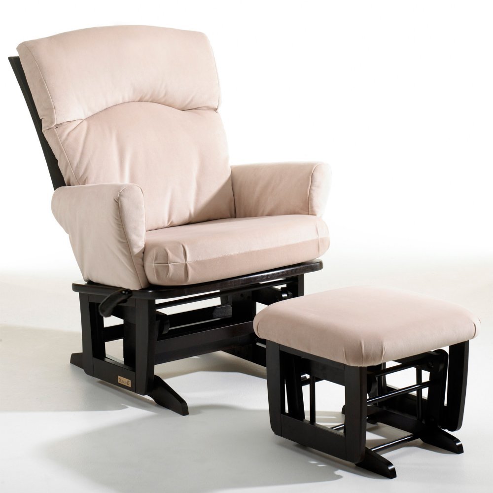 Dutailier Modern Grande Platinum Glider and Ottoman - Espresso & Velvet