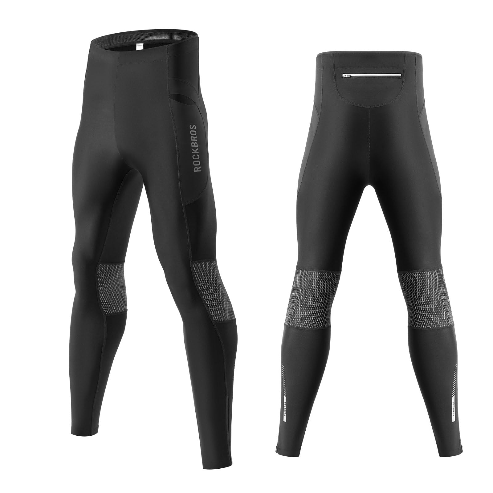 ROCKBROS Pantaloni Ciclismo Uomo, Pantaloni Ciclismo Uomo Lunghi Antivento e Termici, Leggings Sportivo Uomo con 3 Tasche Ideale per Ciclismo Running Palestra e Sport all’Aperto