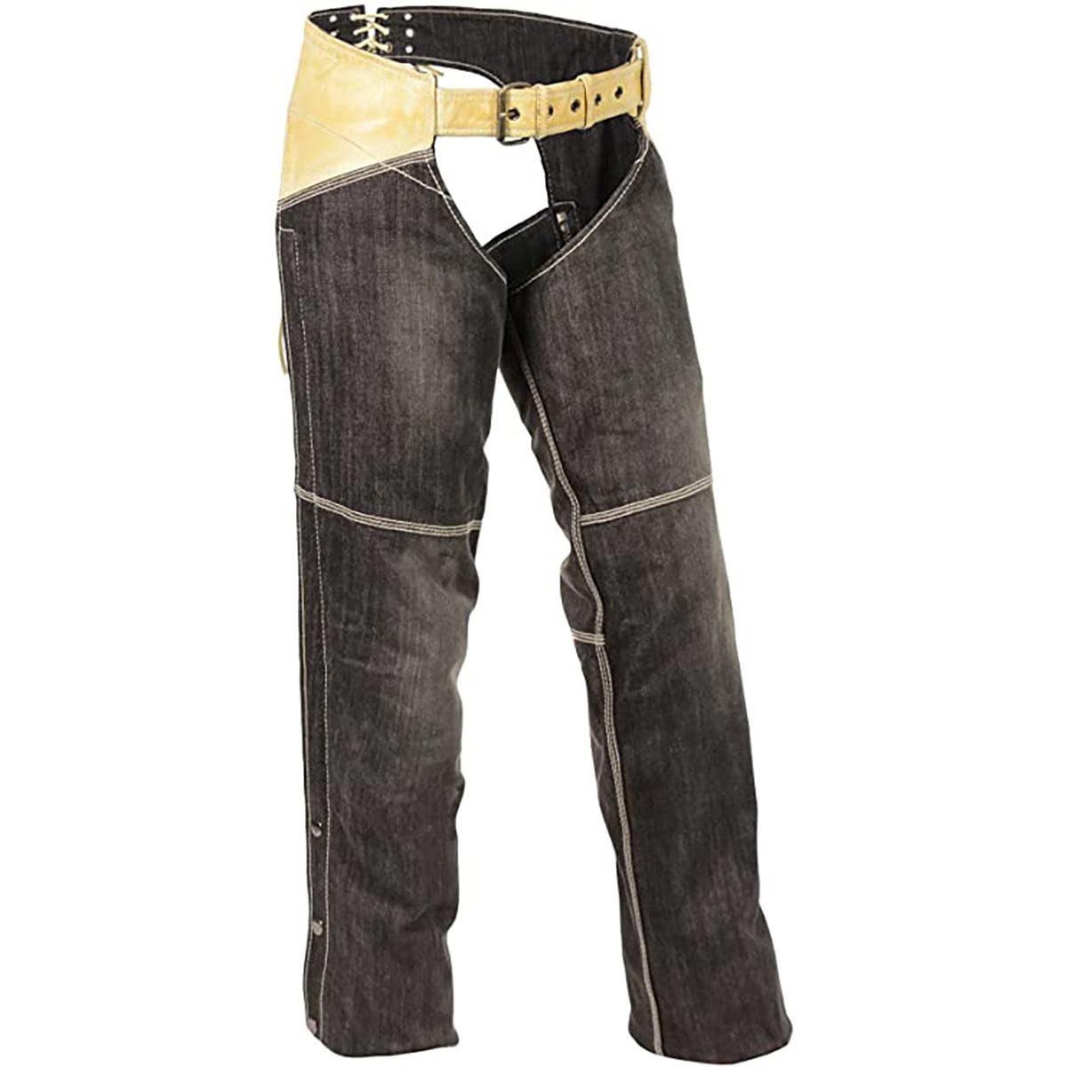 Milwaukee Leather MDL6905 Women's Two Tone Black and Beige Denim and Leather Chaps with Two Front Pockets - X-Small