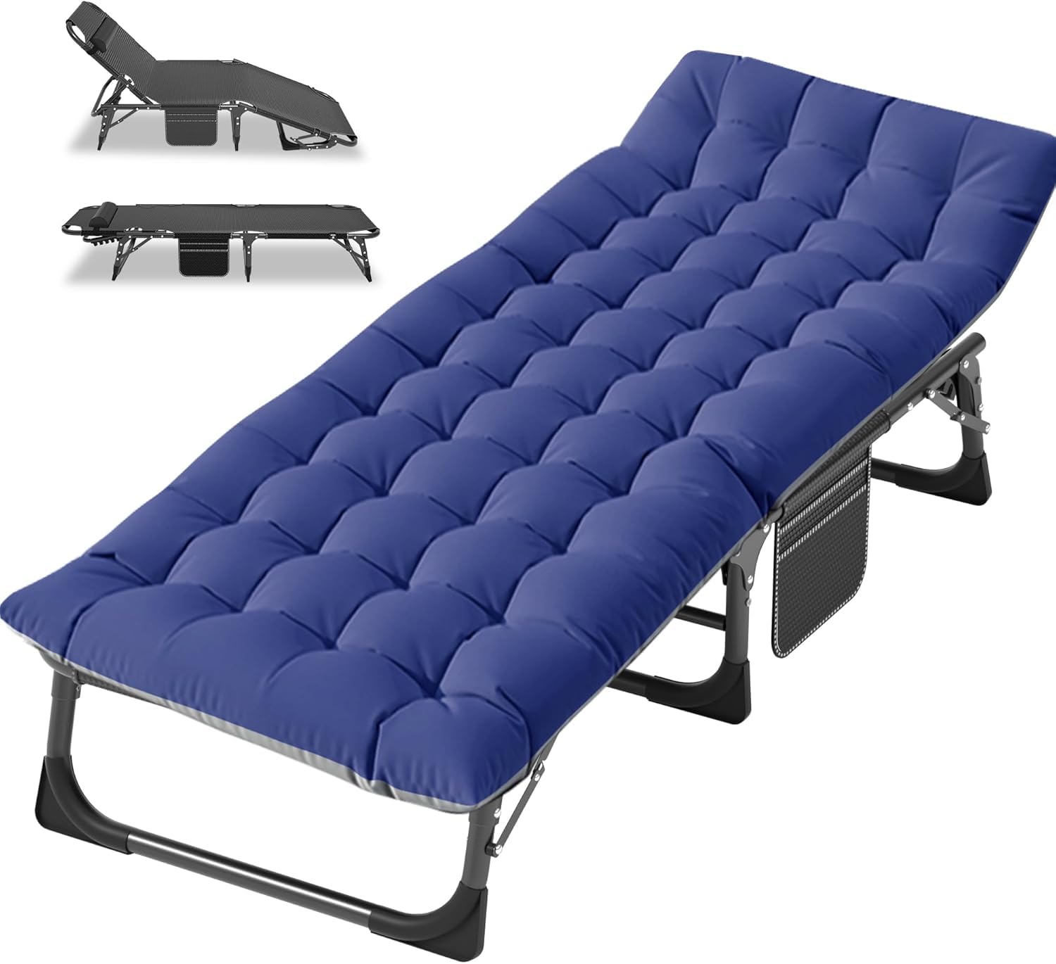 Ryuhic Folding Camp Bed with Mattress, Wide Heavy Duty Outdoor Camping Cot for Adults with Side Pocket, Portable Steel Frame Convenient Guest Bed, Support 200KG