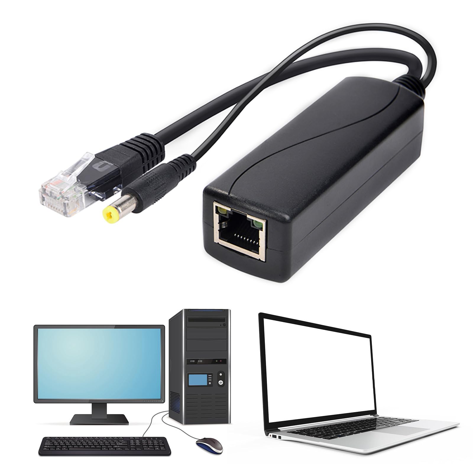 YUGSHNKFC DC5.5x2.1mm POEs Adapter 30W Connectors Splitter RJ45 Cable Power Over Ethernet Adapter Injectors Splitter Camera