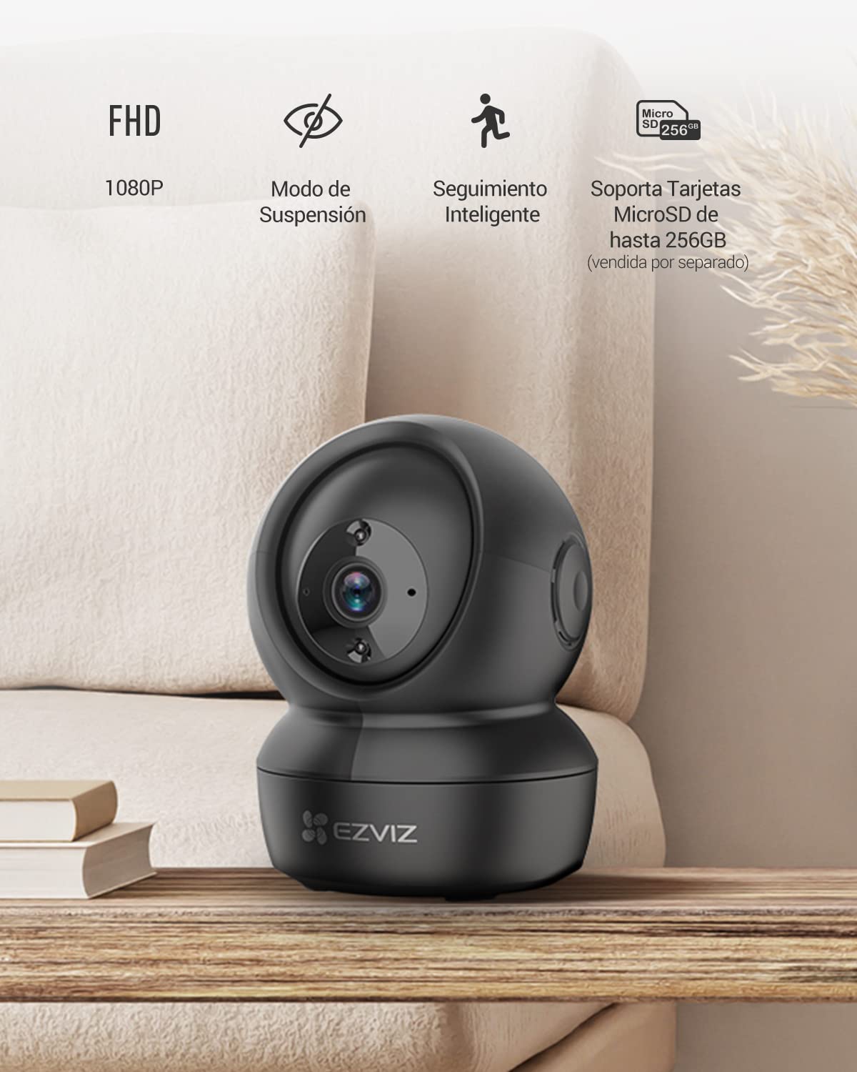 EZVIZ Cámara Vigilancia WiFi Interior 360º, 1080P Camara Vigilancia Bebe/Mascotas, Visión Nocturna, Audio Bidireccional, Detección de Movimiento, Control Remoto, Compatible con Alexa, C6N Negro