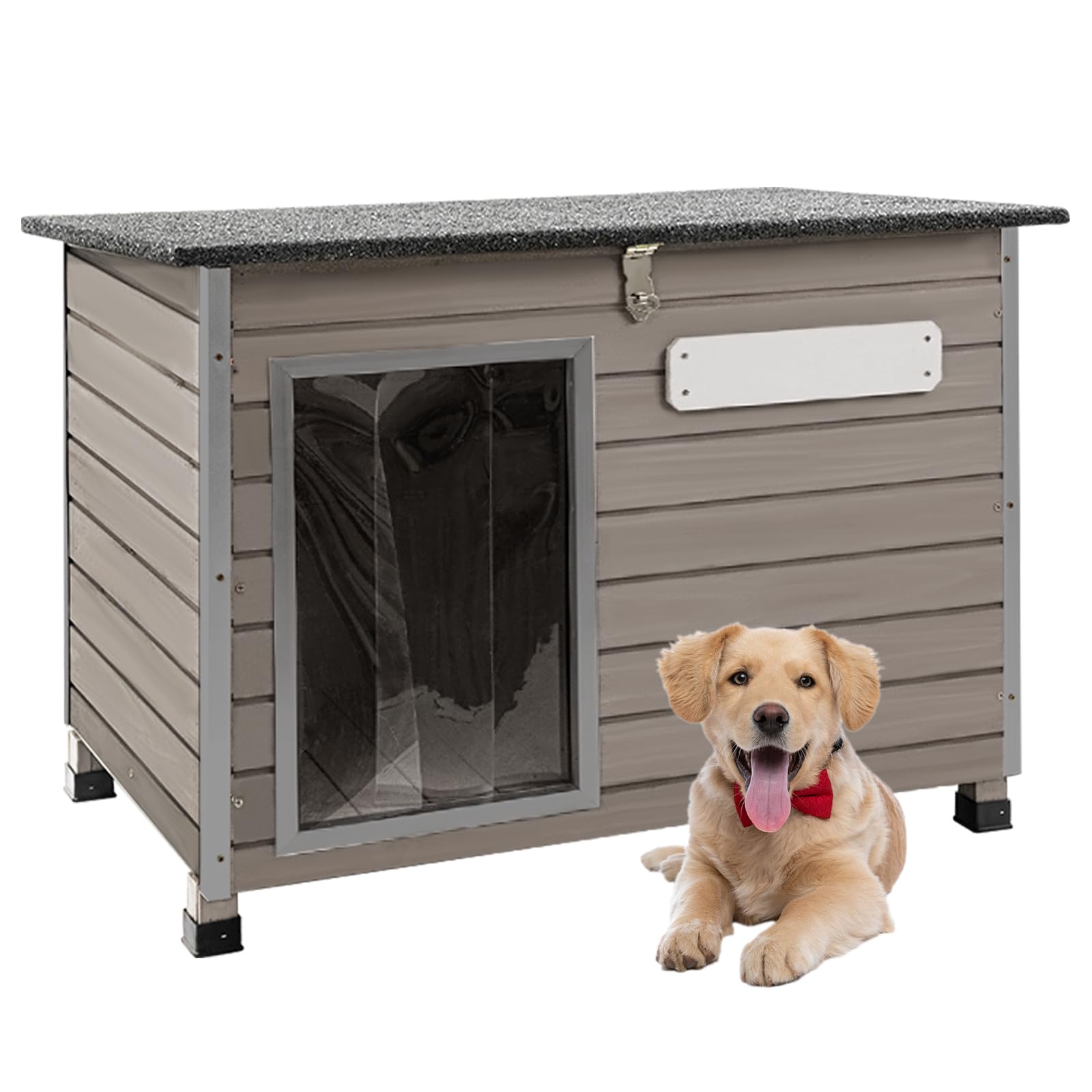 Gowoodhut Dog House Outdoor,Chew-Proof Iron Frame Dog Kennel Weatherproof Natural Fir Wood Dog Houses with Removable Floors,Easy Assembly (34" L X 22" W X 25" H)