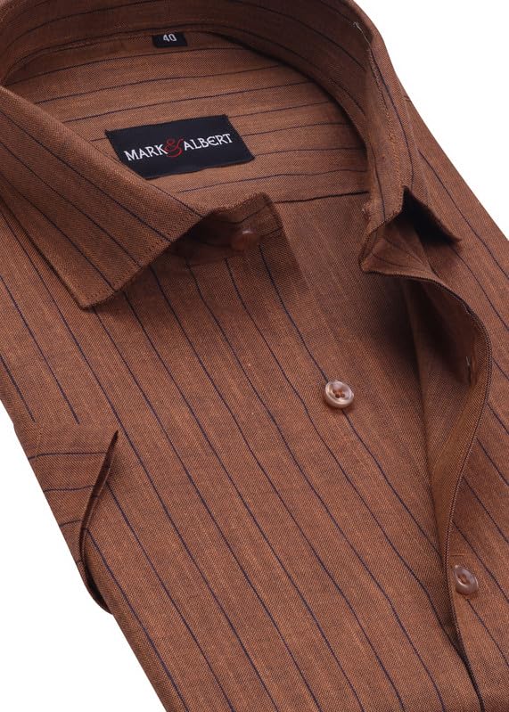 Image of MARK & ALBERT Men's Half Sleeve Cotton Linen Striped Shirt