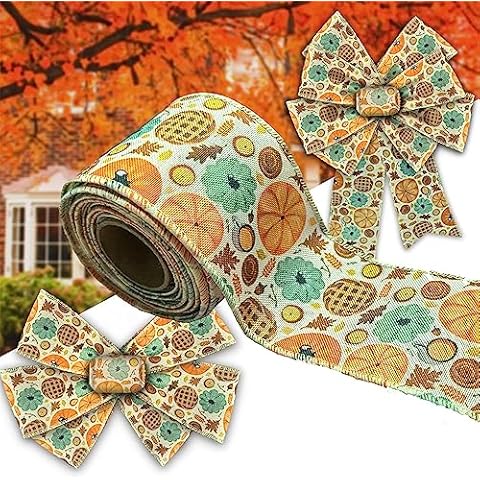 ACSENCETER Hello Autumn Wired Ribbon Thanksgiving Pumpkin Orange Pattern Gift Wrap DIY Holiday Craft Wrapping Craft Decorations Halloween Tree Toppers 2.5" x 10 Yards Cover