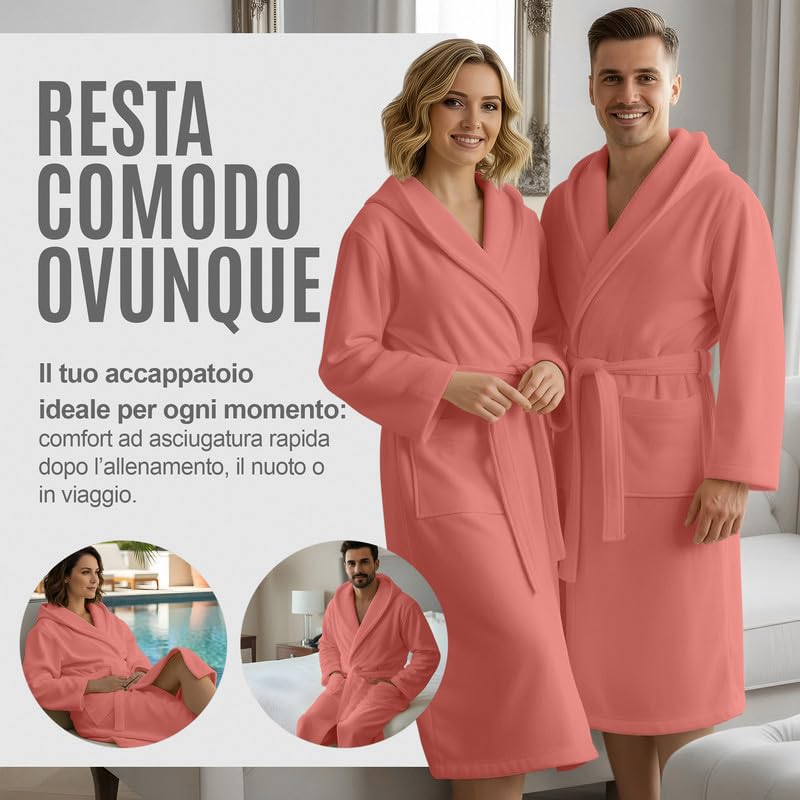 NARCISO - Accappatoio Uomo Donna Microfibra Economico con Tasche Cappuccio e Cintura, Ideale per Casa, Viaggio, Palestra, Tessuto Morbido e Comodo, Taglie dalla S alla XXL