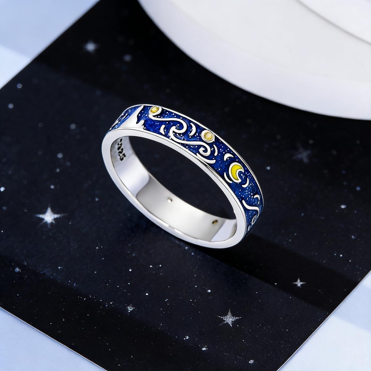 Parmuz 925 Sterling Silver Ring for Women Filigree Vintage Star Moon Wide Bands Stackable Statement Eternity Rings Jewelry Gift Size 6-9
