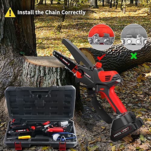 BOBSVILLE mini Bürstenlose kettensäge mit akku Professionelle Ausgabe 24V 6 Zoll Kettensäge Mit 2 Kette Und Zwei Stück 24V Akku & Schnell Ladegerät,Für Gartenarbeit Baumbeschneidung Holzschneiden – Bild 7