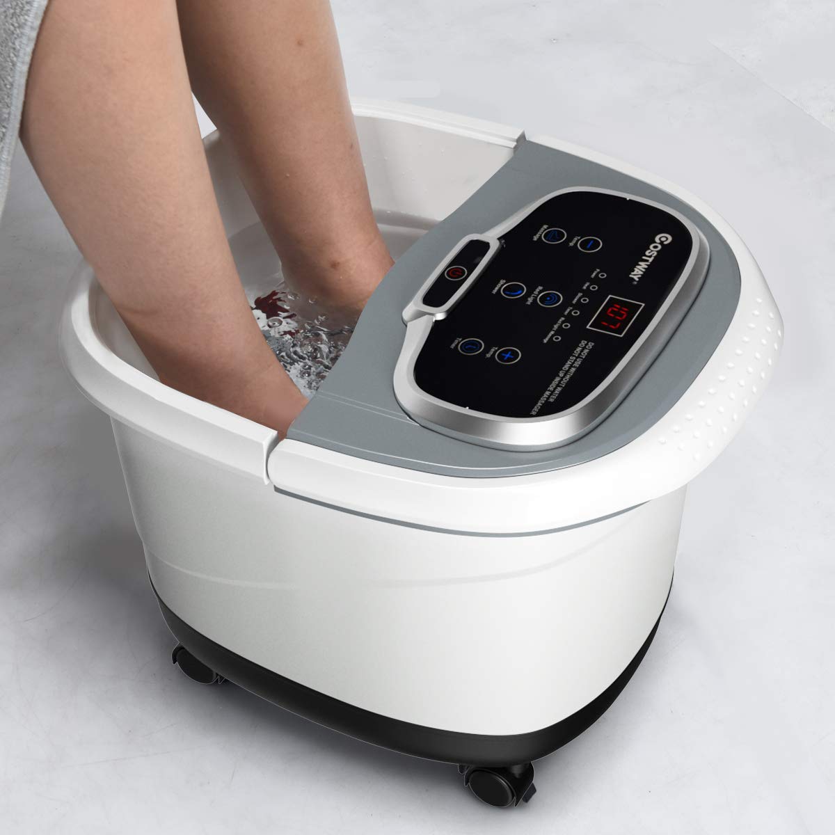 COSTWAY Bañera para Pies 500W Masajeador de Baños para Pies Eléctrico Temporizador de 10-60 Minutos / 35-48 ℃ con Rodillo de Masaje (Gris)