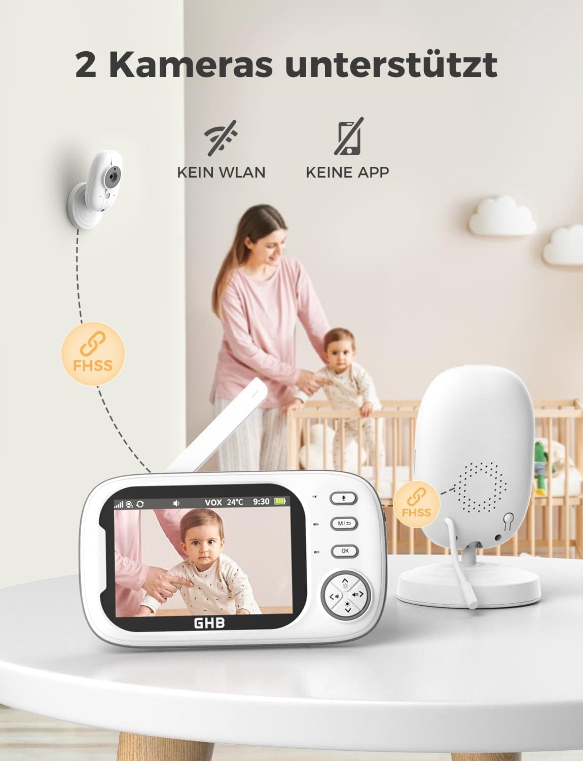GHB Babyphone mit Kamera 3,5 Zoll Video babyphone mit VOX Modus Babyphone Nachtsicht Gegensprechfunktion Schlaflieder