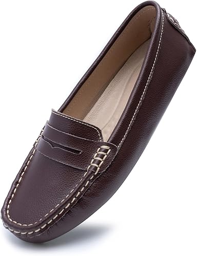 Heydonic Mocasines para mujer, suaves, informales, para caminar, conducir, oficina, zapatos planos para barco, zapatos de cuero cómodos
