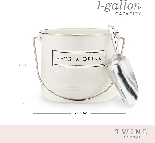 Miniatura 3 de Twine Have A Drink - Cubo de hielo y cuchara de metal esmaltado blanco para fiestas, botella de vino y botella de cerveza en 1 galón