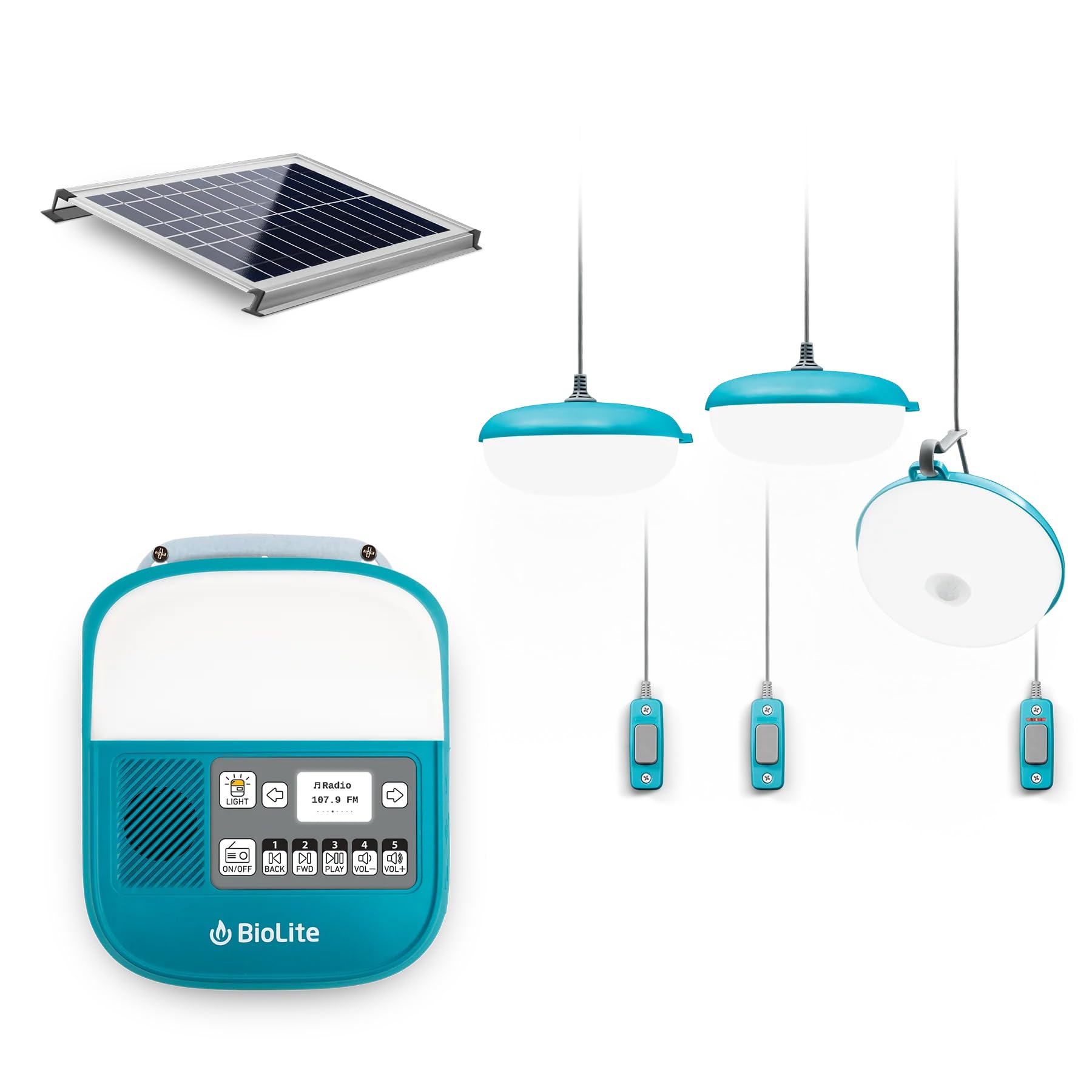 BioLite SolarHome 625, Emergency Solar Lighting Kit, Hanging Lights, Emergency Radio, Off-Grid Power & Light for Cabins, Sheds, Yurts, RVs, Boats