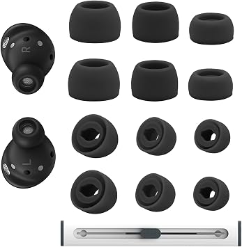 6 Pairs Replacement Eartips for Samsung Galaxy Buds Pro Headphones, Silicone Tips Earbuds Eartips Set, L/M/S Earplug Replacement Accessories Black, with Pen