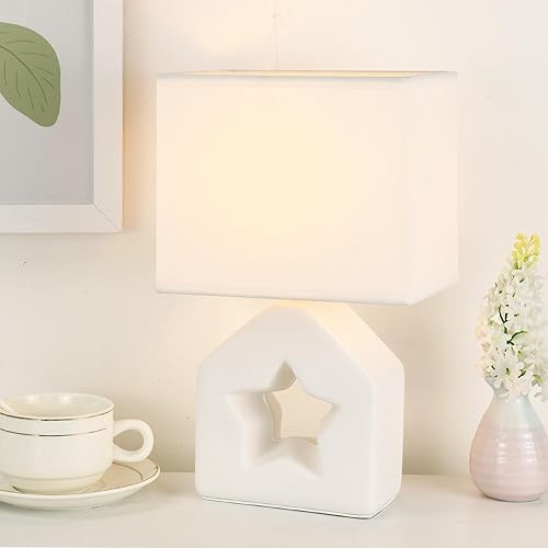 Lampwell Vera - Lámpara de mesa pequeña para sala de estar como lámpara de mesita de noche para dormitorio, lámpara de mesa moderna de cerámica,