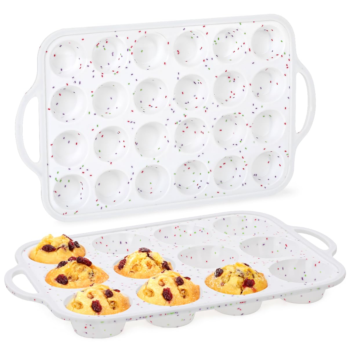 CAKETIME 12 Cups &amp; 24 Cups Silicone Muffin Pan with Metal Frame, Regular &amp; Mini Muffin Pan Set for Baking 2 Pack