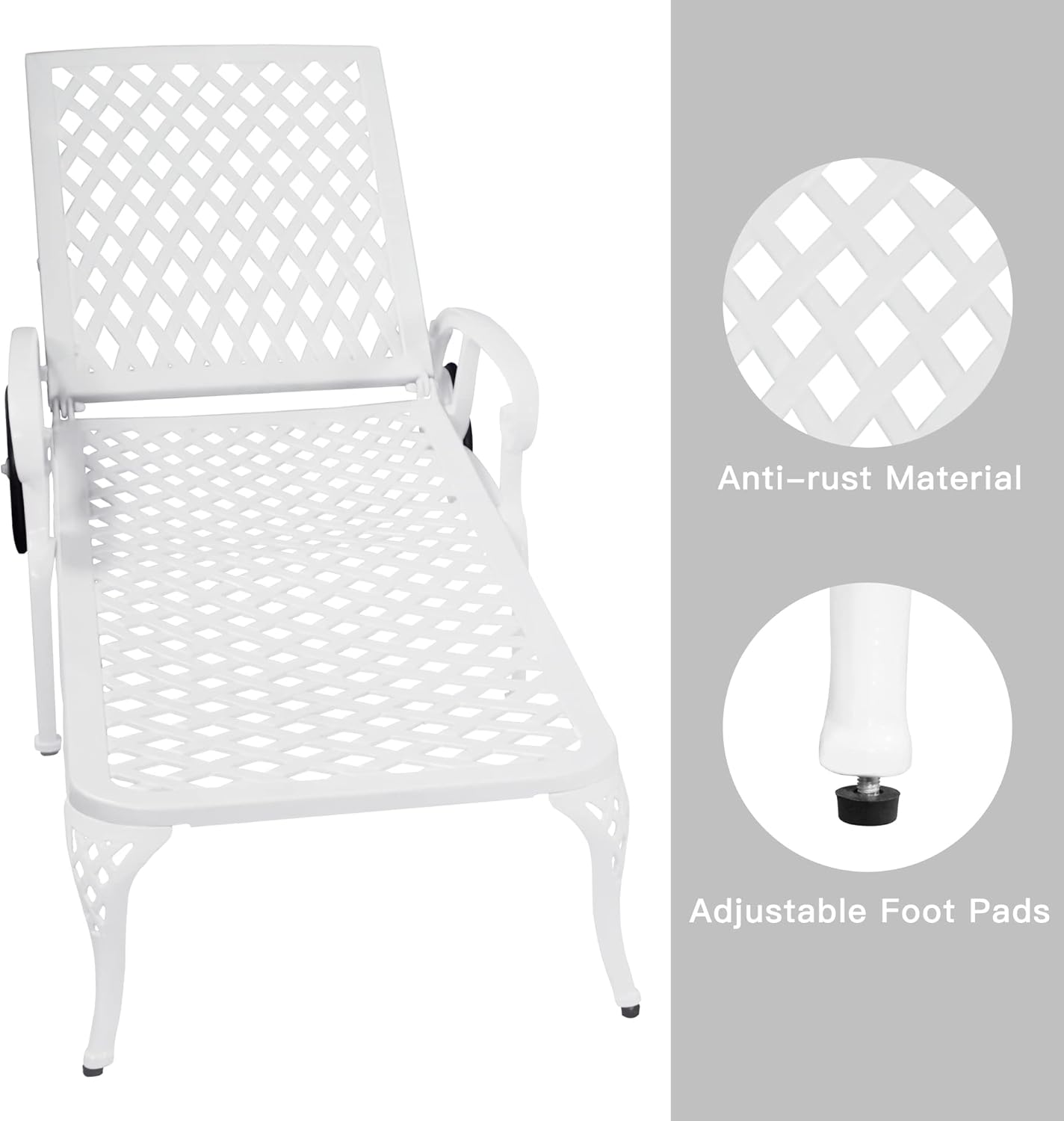 Chaise Lounges Outdoor - Lounge Chairs for Outside Pool Tanning Chair Adjustable Patio Reclining Cast Aluminum for Beach Yard, White