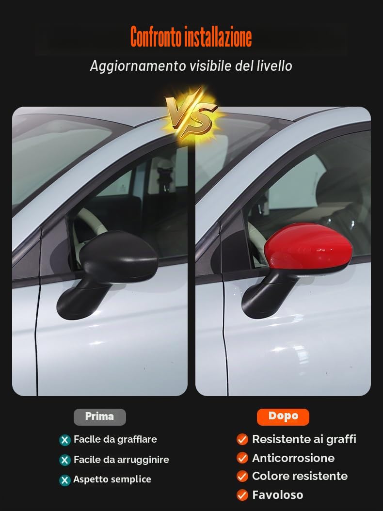 Copertura per specchietto retrovisore auto Adatta per F@i@at 500 2016-2025, Copertura per specchio retrovisore esterno, Calotta per specchio retrovisore esterno per Accessori esterni